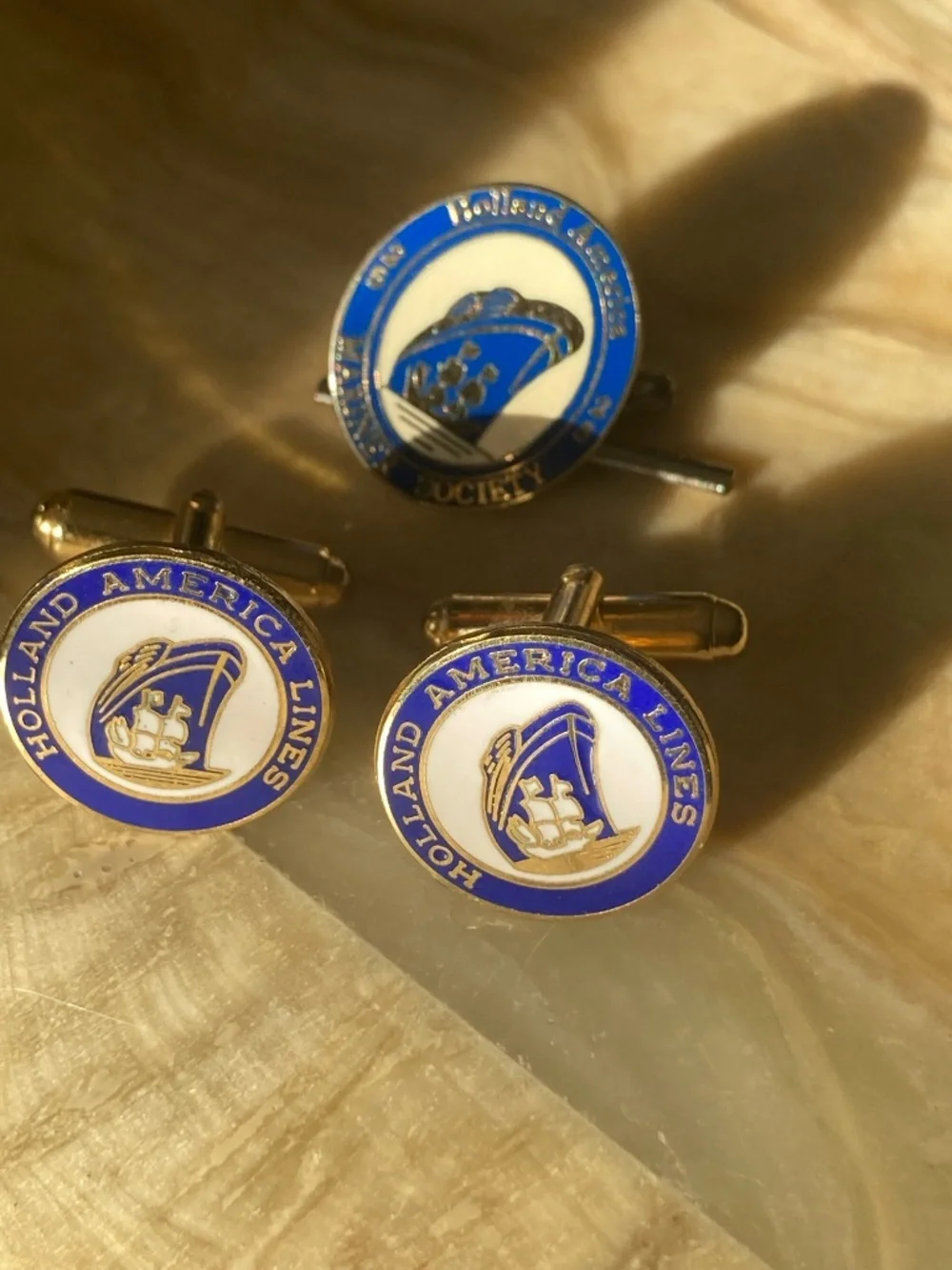 Vintage Holland America Lines Mariner Society Enamel Cufflinks & Tie Clip Set